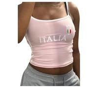 Canotta corta da palestra da donna Primavera in esecuzione con spalline sottili senza maniche camicie carine sportive atletiche Cami Y2K Fashion Workout Tank Top Crop Italia Lettera Stampa Camisole