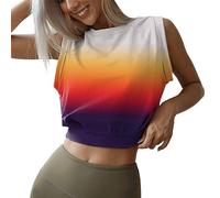 Canotta corta di base per le donne senza maniche Camicette Casual Girocollo Blocchi di colore Trendy Estate 2025 Canotte ritagliate Cambia colore Uscire Y2K Carino Moda Primavera, Arancione, XL