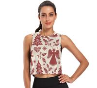 Canotta corta senza maniche da donna, ad asciugatura rapida, maglietta da corsa S, Albero di Natale a forma di angelo, color crema e marrone, L