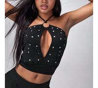 Canotta crop top con rivetti e schiena scoperta, di stile casual, sexy, urbano, minimalista, di Y2K, adatta per uscite, festival musicali, uso quotidiano, vacanze, appuntamenti, feste, primavera/estat