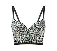 Canotta da allenamento allentata per le donne yoga corsa corsetto da donna abbigliamento cucito a mano discoteca strass reggicalze paillettes diamante corsetto top donna top nero, Nero , S