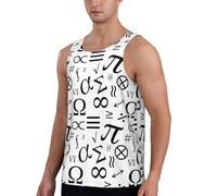 Canotta da allenamento da uomo con stampa simbolo matematico divertente ad asciugatura rapida senza maniche da uomo con corsa, nero/bianco, L