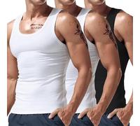Canotta da corsa da uomo, confezione da 3 pezzi, per allenamento muscolare, atletica, aderente, senza maniche, estiva, boxe, palestra, canottiera da uomo, bianco, nero., XL
