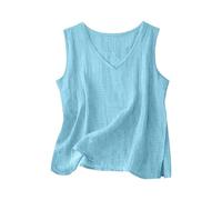 Canotta da donna ampia in cotone e lino basic, scollo a v senza maniche, senza maniche, casual, in cotone, taglia grande, fluida e ampia, per donna, sexy, elegante e caraco, Blu cielo., XXL
