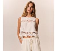 Canotta da donna bianca senza maniche con lacci laterali e ricami, stile romantico da vacanza, San Valentino, stile boho, adatta per appuntamenti, picnic, guardaroba capsula L,M,S,XL,XS,XXL,XXS,XXXL,X