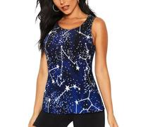 Canotta da donna che si illumina al buio con stampa ad asciugatura rapida, senza maniche, traspirante Activewear, Nero , S
