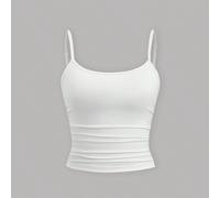 Canotta da donna con arricciatura in vita, spalline sottili, aderente e slim, può essere indossata come intimo o come capo esterno in stile Y2K 0XL,1XL,2XL,3XL,4XLColore unicoTessuto in maglia