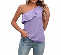 Canotta da donna con balze, spalline larghe per abiti estivi alla moda, come top basic versatile con design elegante, Lilla, M