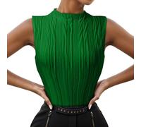 Canotta da donna con collo alto, estate 2024, casual, maglia a coste, taglio sottile, semplice strutturato, camicie senza maniche parrucche di carnevale, verde, XL