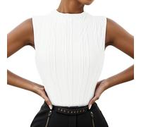 Canotta da donna con collo alto, estate 2024, casual, maglia a coste, taglio sottile, semplice strutturato, camicie senza maniche parrucche di carnevale, bianco, S