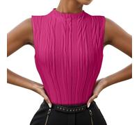 Canotta da donna con collo alto, estate 2024, casual, maglia a coste, taglio sottile, semplice strutturato, camicie senza maniche parrucche di carnevale, RD2, L