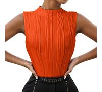 Canotta da donna con collo alto, estate 2024, casual, maglia a coste, taglio sottile, semplice strutturato, camicie senza maniche parrucche di carnevale, RD1, S
