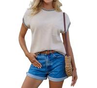 Canotta da donna con maniche ad ali, estiva, girocollo, senza maniche, leggera, a maglia, albicocca, M/corot