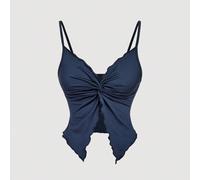 Canotta da donna con nodo frontale e incrocio, top carino, blu navy L,M,S,XS,XXSColore unicoTessuto in maglia