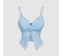 Canotta da donna con nodo frontale e incrocio, top carino, camicia a bretelle azzurra chiara L,M,S,XSColore unicoTessuto in maglia