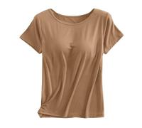 Canotta da donna con reggiseno integrato tropicale Y2K da corsa girocollo senza maniche camicette alla moda tinta unita palestra manica corta estate moda sportiva canotte basic atletica primavera