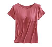 Canotta da donna con reggiseno integrato tropicale Y2K da corsa girocollo senza maniche camicette alla moda tinta unita palestra manica corta estate moda sportiva canotte basic atletica primavera