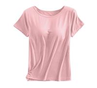 Canotta da donna con reggiseno integrato tropicale Y2K da corsa girocollo senza maniche camicette alla moda tinta unita palestra manica corta estate moda sportiva canotte basic atletica primavera