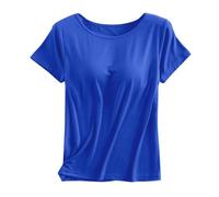 Canotta da donna con reggiseno integrato tropicale Y2K da corsa girocollo senza maniche camicette alla moda tinta unita palestra manica corta estate moda sportiva canotte basic atletica primavera