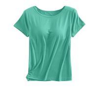 Canotta da donna con reggiseno integrato tropicale Y2K da corsa girocollo senza maniche camicette alla moda tinta unita palestra manica corta estate moda sportiva canotte basic atletica primavera