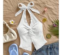 Canotta da donna con schiena aperta, nodo alla gola, orlo asimmetrico, sexy e alla moda, adatta per concerti ed eventi rave L,M,S,XL,XSColore unicoTessuto in maglia