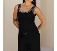 Canotta da donna con scollo a U e decorazione con borchie, casual estiva L,M,S,XL,XS,XXSColore unicoTessuto in maglia