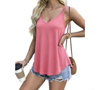 Canotta da donna con scollo a V per top incrociato sulla schiena stile | Scollo a V, design incrociato sulla schiena, stile vacanza, poliestere leggero, lunghezza regolare