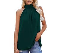 Canotta da donna con scollo all'americana estiva senza maniche con allacciatura Canotta Top Elegante camicetta a pieghe senza maniche liscia Tshirts Estate tinta unita Top con scollo all'americana