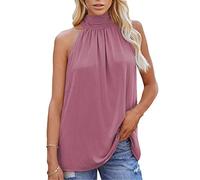 Canotta da donna con scollo all'americana estiva senza maniche con allacciatura Canotta Top Elegante camicetta a pieghe senza maniche liscia Tshirts Estate tinta unita Top con scollo all'americana