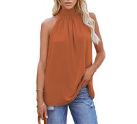 Canotta da donna con scollo all'americana estiva senza maniche con allacciatura Canotta Top Elegante camicetta a pieghe senza maniche liscia Tshirts Estate tinta unita Top con scollo all'americana