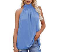 Canotta da donna con scollo all'americana estiva senza maniche con allacciatura Canotta Top Elegante camicetta a pieghe senza maniche liscia Tshirts Estate tinta unita Top con scollo all'americana