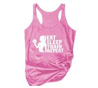 Canotta da donna con scritta in inglese "Eat Sleep Train Repeated", con schiena incrociata, idea regalo per ragazze, per palestra, sollevamento pesi, allenamento, Colore: rosa., XL