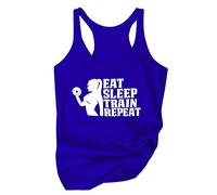 Canotta da donna con scritta in inglese "Eat Sleep Train Repeated", con schiena incrociata, idea regalo per ragazze, per palestra, sollevamento pesi, allenamento, Blu, XXL
