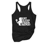 Canotta da donna con scritta in inglese "Eat Sleep Train Repeated", con schiena incrociata, idea regalo per ragazze, per palestra, sollevamento pesi, allenamento, Nero , XL