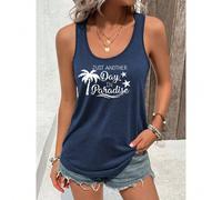 Canotta da donna con stampa a slogan 'albero di cocco "SOLO UN ALTRO GIORNO IN PARADISO" L,M,S,XLLettere,Tropicale,sloganTessuto