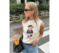 Canotta da donna con stampa di orso, collo rotondo, senza maniche, di moda e casual, versatile, essenziale per uso quotidiano/viaggio/stile di strada, perfetta per le vacanze L,M,S,XLAnimale,Fumetto,R