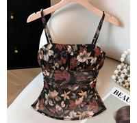 Canotta da donna con stampa floreale e arricciature, versatile per appuntamenti, top elegante con fiori, crop top con corpetto e bustino, top tubo con reggiseno, top estivi, magliette grafiche da donn