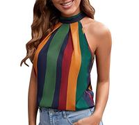 Canotta da donna con stampa scollo all'americana Top in cotone morbido senza maniche Maglietta estiva Cami Tops Canotta da donna con collo alto Canotta estiva Top estivi per donna Magliette casual