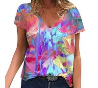 Canotta da donna Daily Summer Water Color Print con scollo a V, a maniche corte, per allenamento, Lilla, S