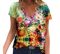 Canotta da donna Daily Summer Water Color Print con scollo a V, a maniche corte, per allenamento, verde, M