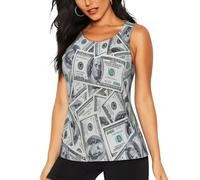 Canotta da donna divertente con stampa dollari e denaro, ad asciugatura rapida, traspirante, senza maniche, Nero , XL