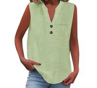 Canotta da donna in cotone e lino, leggera e confortevole, senza maniche, maglietta estiva con scollo a V, per spiaggia, sexy, casual, da spiaggia, Gn1, L