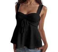 Canotta da donna in pizzo con scavo fuori camicetta estiva senza maniche camicetta fluida canotta casual spiaggia vacanze vestiti girocollo gilet (nero XXL)