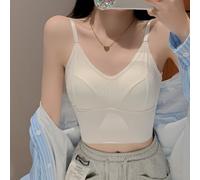 Canotta da donna in seta ghiacciata, taglia unica, con scollo a V, senza maniche, con supporto fisso, traspirante, senza tracce, per uso quotidiano, vacanze e discoteca (bianco)