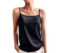 Canotta da donna in seta, sexy in raso, senza maniche, con spalline sottili, camicetta setosa per stratificazione o uscita, morbida e traspirante, per primavera ed estate, Nero , L