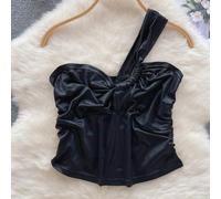 Canotta da donna monospalla alla moda, perfettamente adatta agli stili primavera, estate e autunno (S nero)