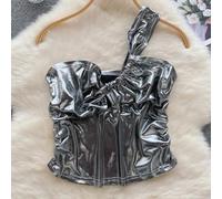 Canotta da donna monospalla alla moda, perfettamente adatta agli stili primaverili, estivi e autunnali (L grigio)