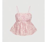 Canotta da donna romantica rosa con ricamo 3D, top con paillettes, top scintillante, elegante, classico, vintage, romantico, stile classico, comodo, elegante, vacanze estive, primavera/estate, San Val
