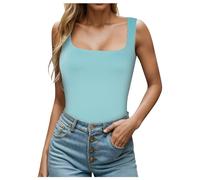 Canotta da donna senza maniche, aderente, con scollo quadrato, Azzurro, S