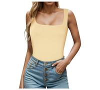 Canotta da donna senza maniche, aderente, con scollo quadrato, beige., XS